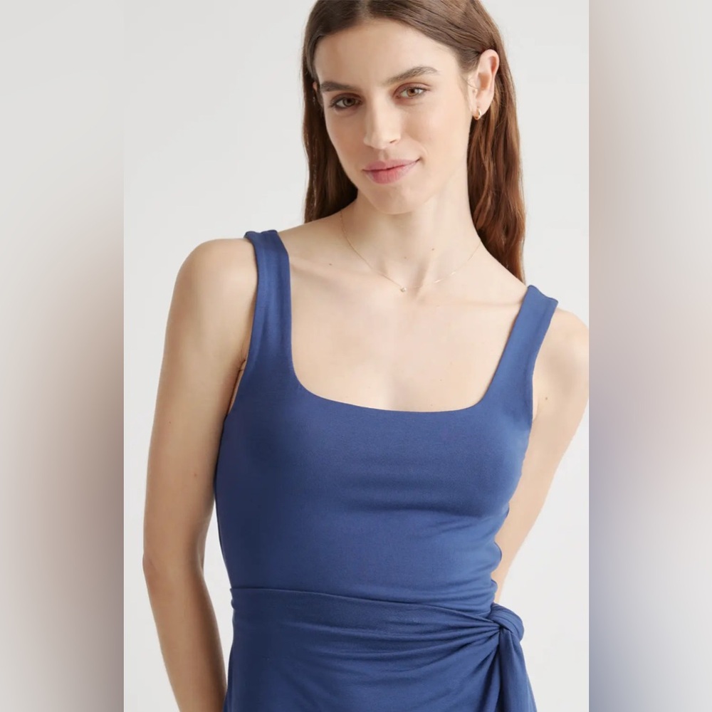 Quince Tencel Jersey Side Tie Midi Dress Navy Blue size XS - Picture 3 of 8